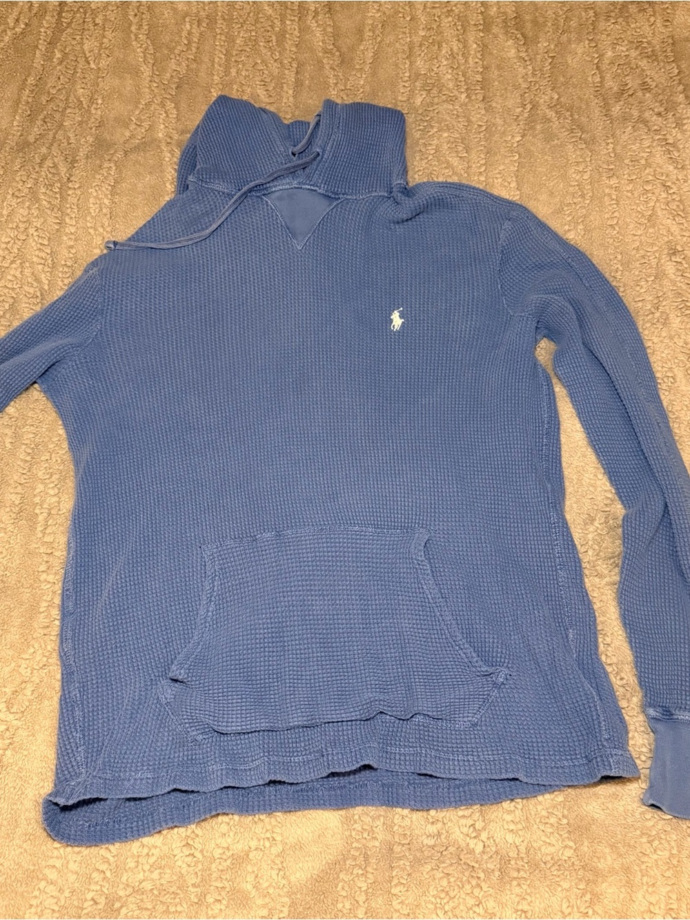 Ralph Lauren Blue Waffle-Knit Pullover Hoodie size: M